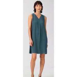 Eileen Fisher Silk Georgette Crepe Pleated Dress, small $365 F32